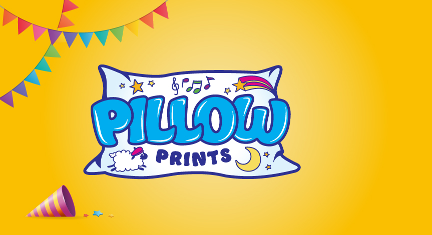 Program logo for our Pillow Prints birthday party.